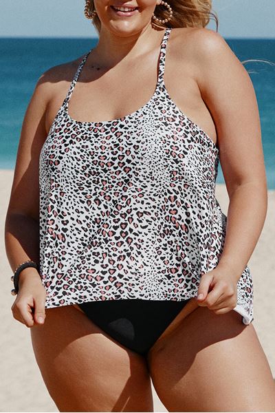 Immagine di TANKINI PLUS SIZE SCOOP NECK RACERBACK LEOPARD PRINT